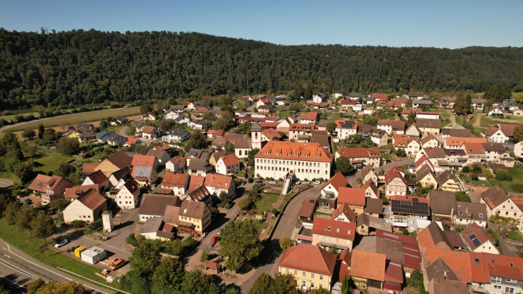 Binau mit Schloß von oben